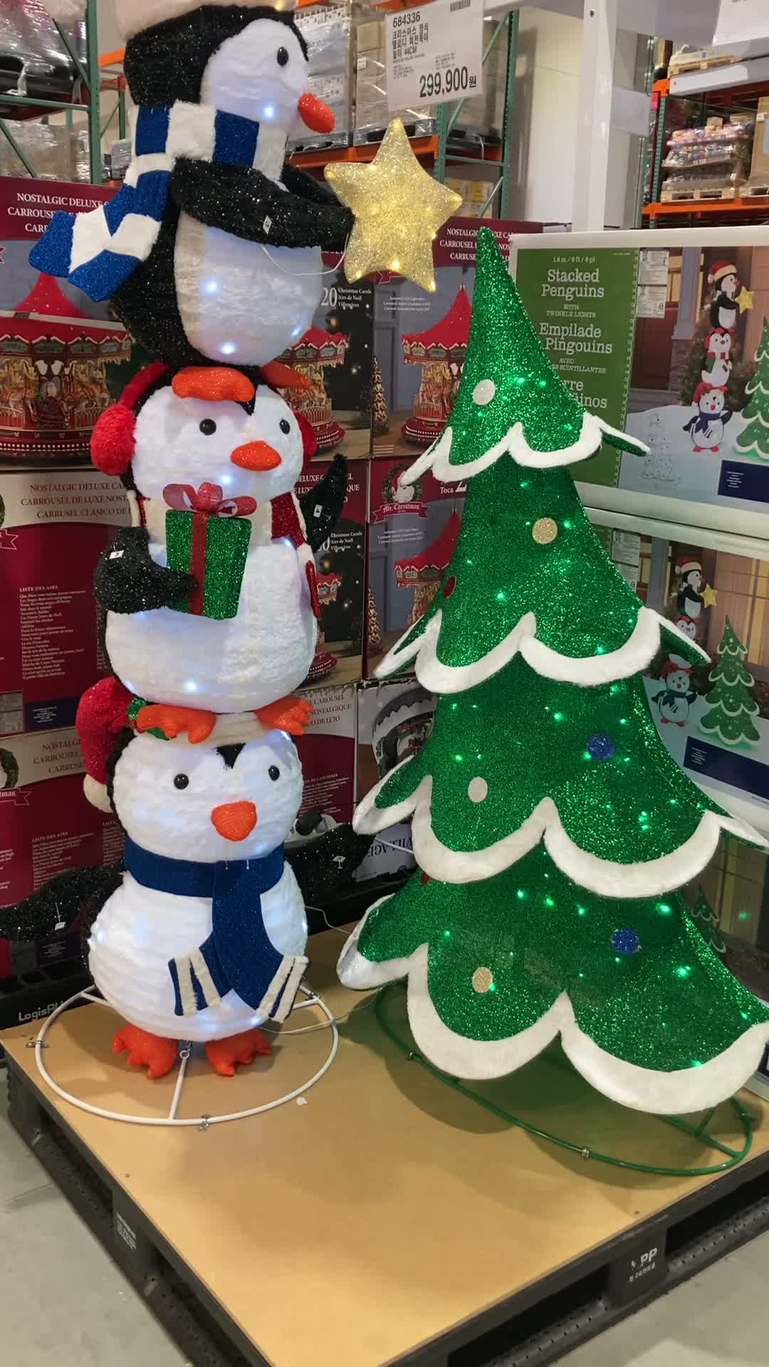 크리스마스 장식 LED 펭귄과 트리 1.8M