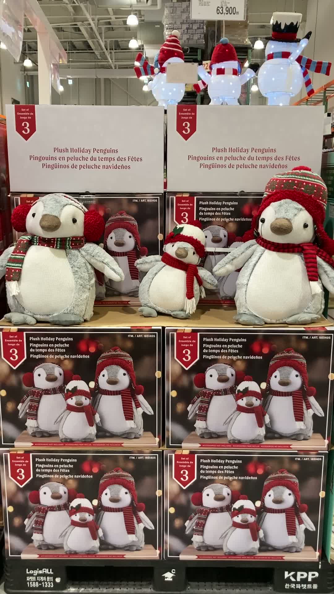 크리스마스 장식 펭귄 인형 3개 / 1세트