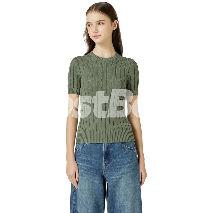 리디아 바인 여성 수피마코튼 케이블 반소매 니트