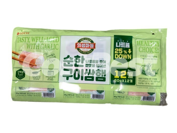 롯데햄 의성 마늘순한구이쌈햄 60G x 12